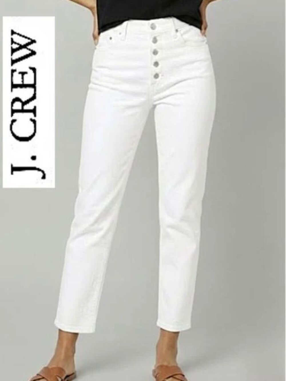 J. Crew Button Fly Stretch White Jeans